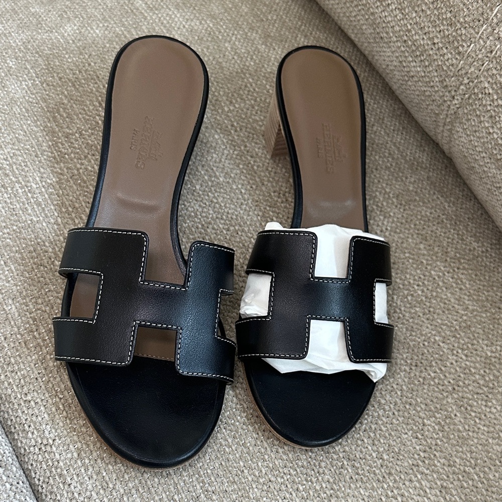 Hermes Black Slide Sandals